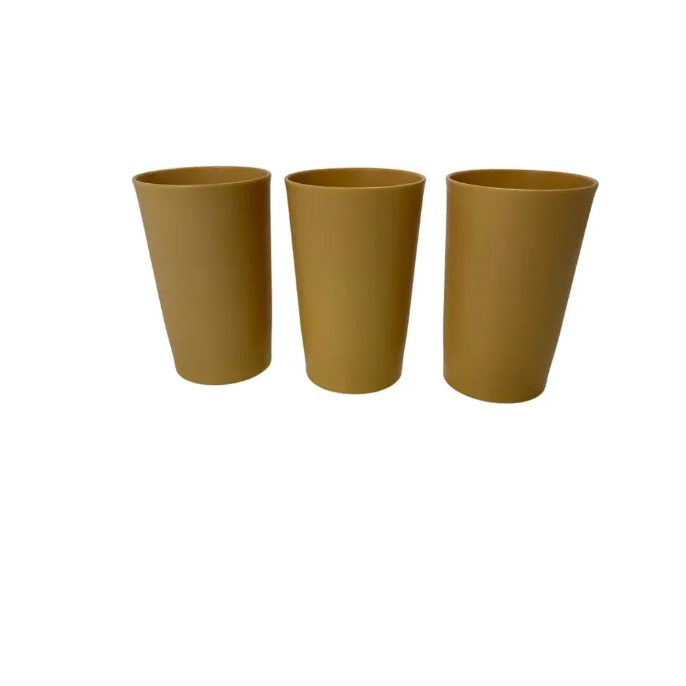 Set Of 3 Vintage Tupperware 873 Harvest Gold 12 Oz Plastic Beverage Cups